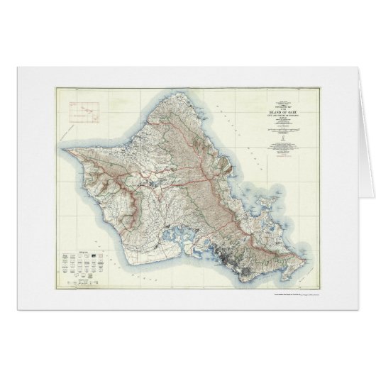Oahu Hawaii Topographical Map 1938 Cards (Front Horizontal)