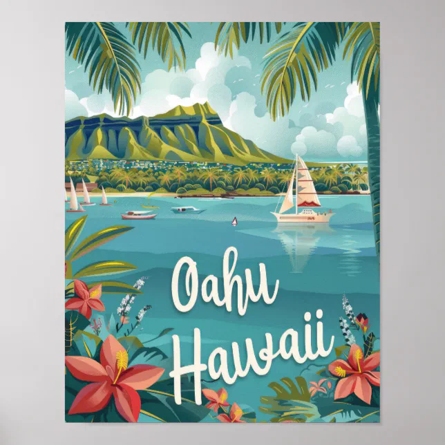 Oahu Hawaii Travel Poster Art Print Poster | Zazzle