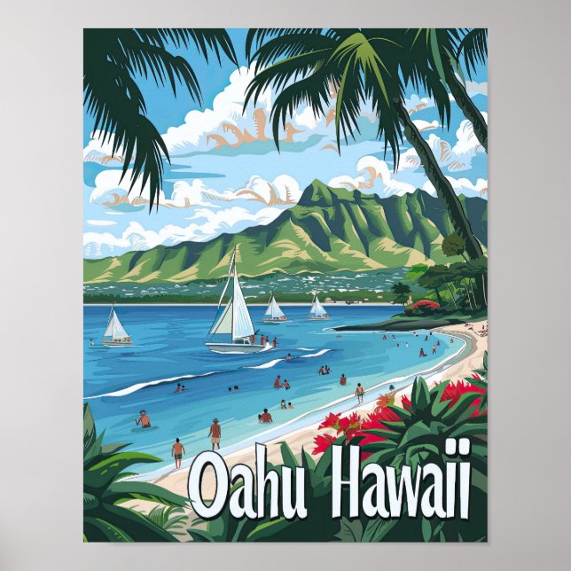 Oahu Hawaii Travel Poster Art Print Poster (Front)