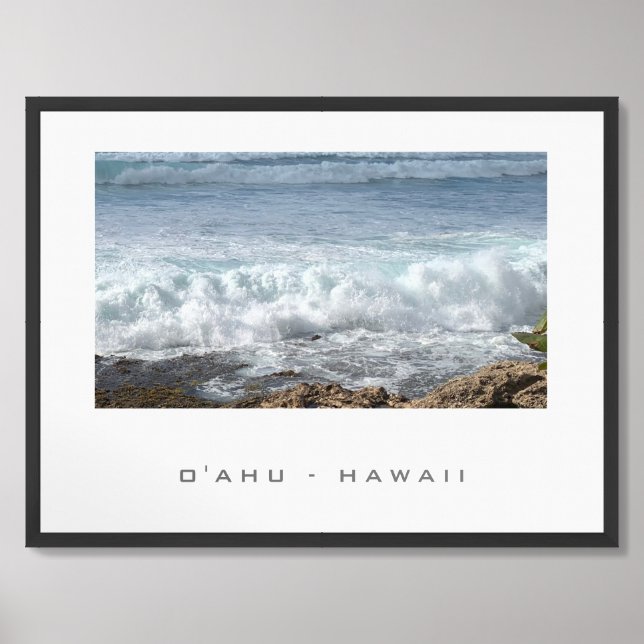 O'ahu Hawaii Travel Poster Ocean Beach (Framed Front)