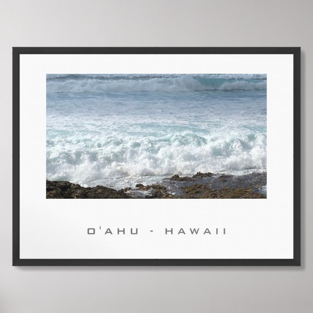 O'ahu Hawaii Travel Poster Ocean Beach (Framed Front)