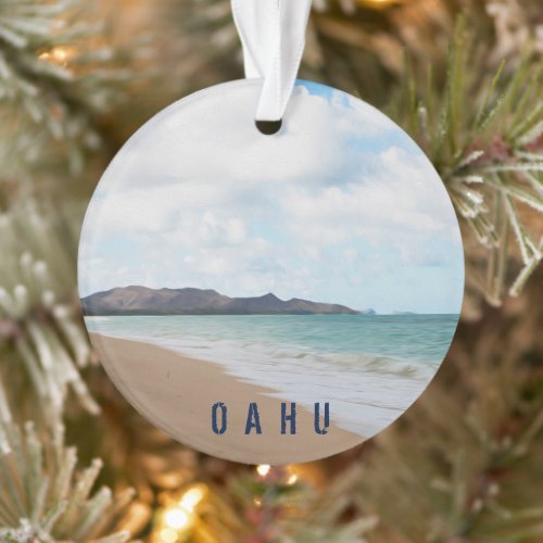 Oahu Hawaii Tropical Beach 2 Photo  Text Ornament