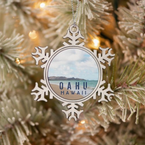 Oahu Hawaii Tropical Beach Snowflake Pewter Christmas Ornament