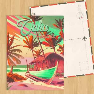 Oahu Hawaii tropical sunset palm tree 1960s Postcard