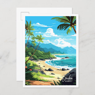 Oahu Hawaii USA Art vintage travel illustration Postcard