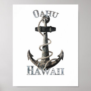 Oahu Hawaii Vacation Nautical Anchor Sailing Poster