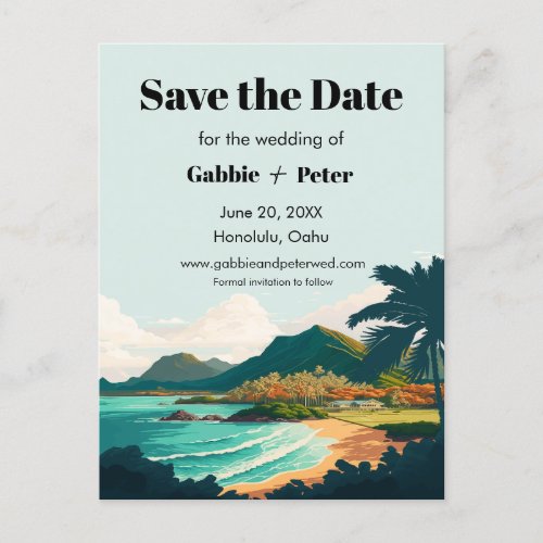 Oahu Hawaii Wedding Save the Date Postcard