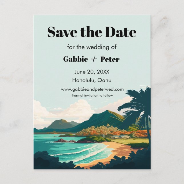 Oahu Hawaii Wedding Save the Date Postcard (Front)