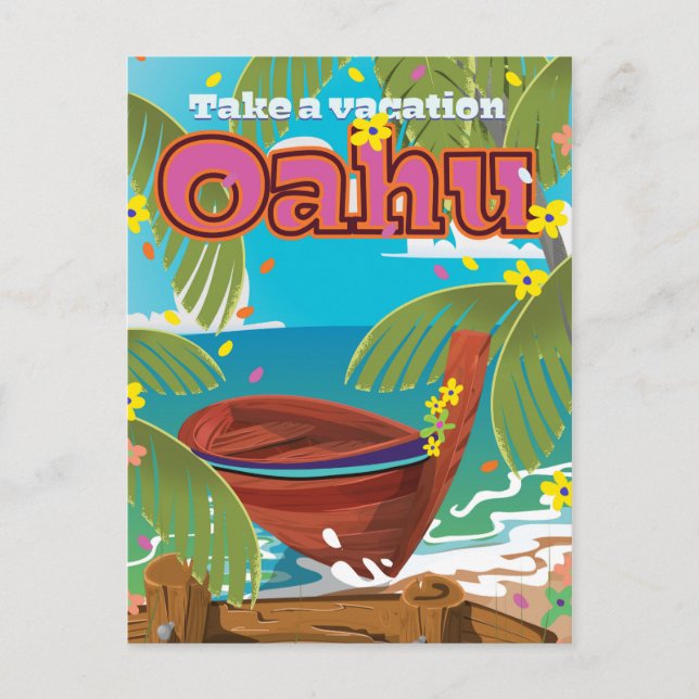 Oahu Holiday travel poster Postcard (Front)