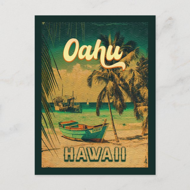 Oahu Island Hawaii Retro Palm Trees 60s Souvenirs Postcard (Front)