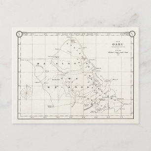 Oahu Island, Hawaii, Vintage Map 1887 Postcard