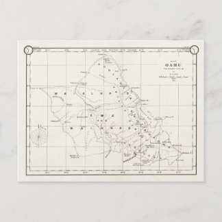 Oahu Island, Hawaii, Vintage Map 1887 Postcard