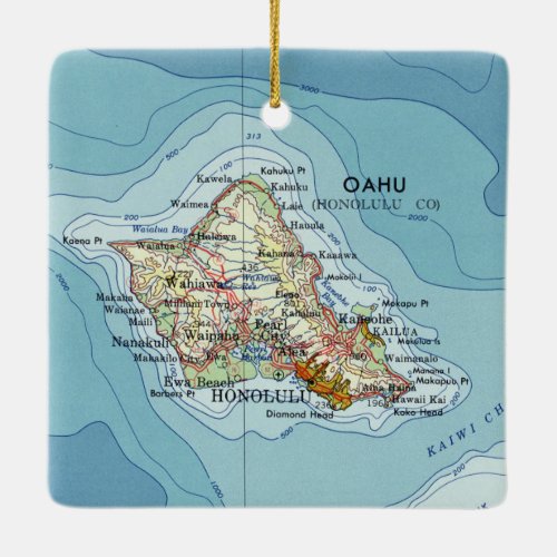 Oahu Island Vintage Map Ceramic Ornament