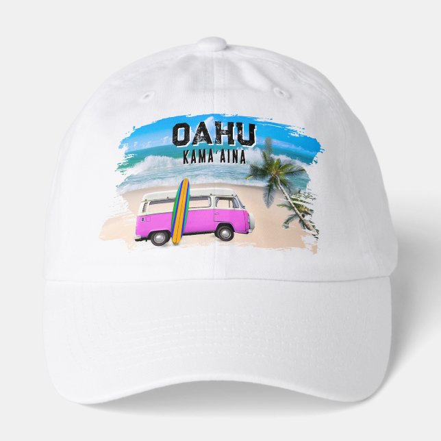 Oahu Kamaʻaina Hawaii Pink Van Surfboard  Hat (Front)