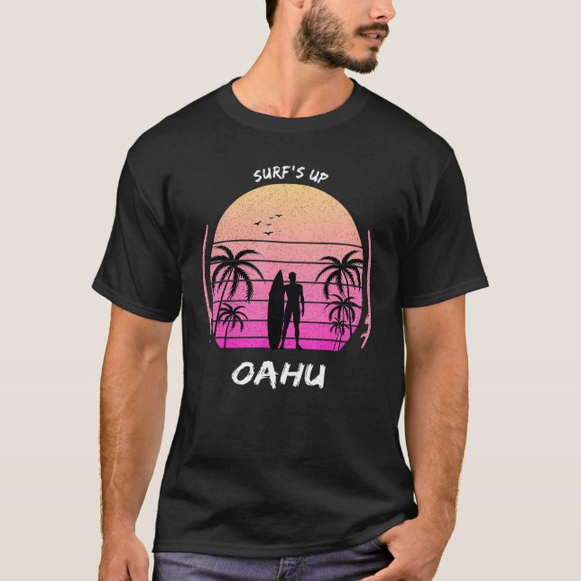 Oahu Palm Tree Surf Hawaii Waikiki Souvenir Maui K T-Shirt (Front)