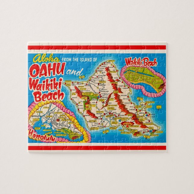 Oahu Wikiki Beach Map 8x10 Jigsaw Puzzle (Horizontal)