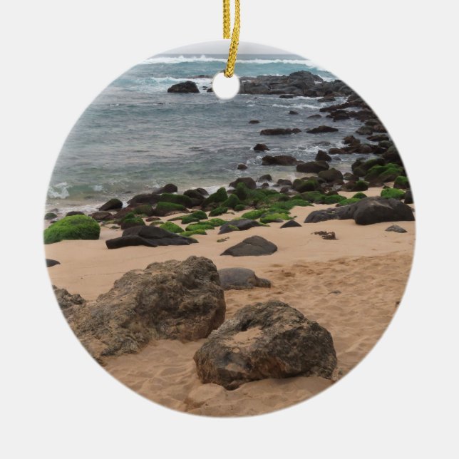 Oahu's North Shore and Sea Turtle  Ceramic Ornament (Front)