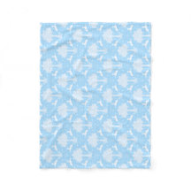 Oak and Deer Blue Fleece Blanket (Horizontal)