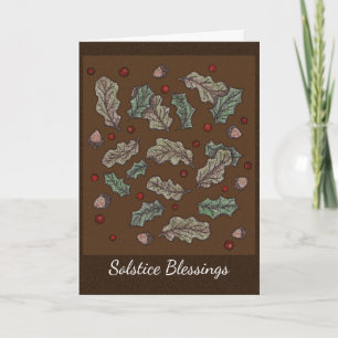 Oak and Holly Solstice Yule Brown Background Card