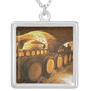 Oak barrles in the cellar at Domaine Comte Silver Plated Necklace