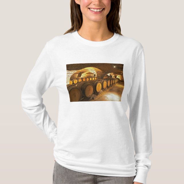 Oak barrles in the cellar at Domaine Comte T-Shirt (Front)