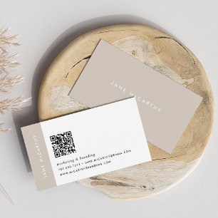 Oak Beige Modern Minimalist QR Code Business Card