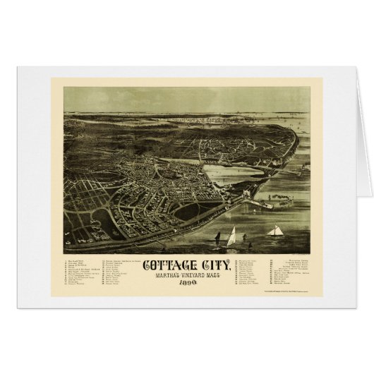 Oak Bluffs, MA Panoramic Map - 1890 Cards (Front Horizontal)