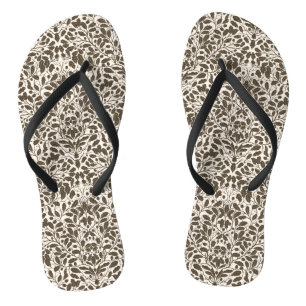 Oak branches and leaves, damask pattern in brown a flip flops