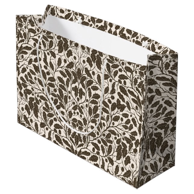 Oak branches and leaves, damask pattern in brown a large gift bag (Back Angled)