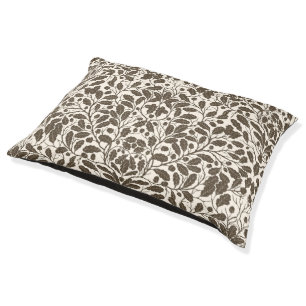 Oak branches and leaves, damask pattern in brown a pet bed