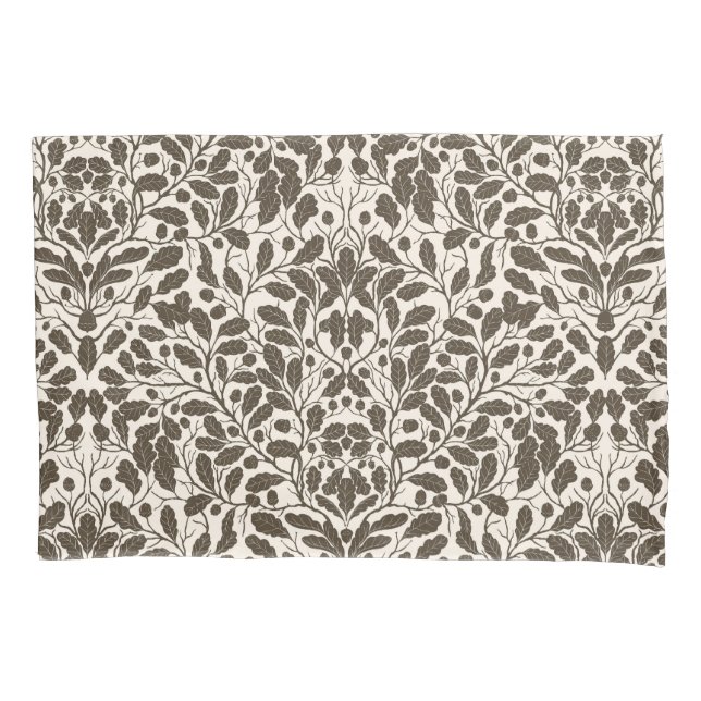 Oak branches and leaves, damask pattern in brown a pillow case (Front-Left)