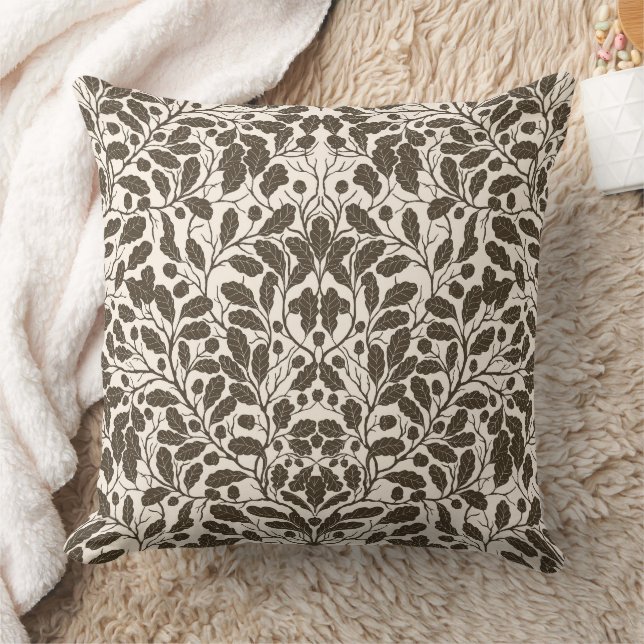 Oak branches and leaves, damask pattern in brown a throw pillow (Blanket)