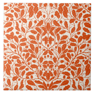 Oak branches and leaves, damask pattern in dark or ceramic tile