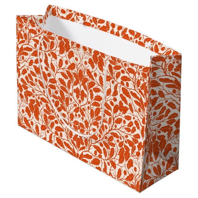 Oak branches and leaves, damask pattern in dark or large gift bag (Back Angled)