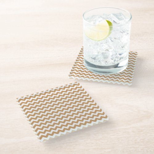 Oak Buff Golden Yellow Chevron Stripes Glass Coaster