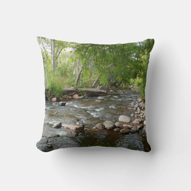 Oak Creek and Mallard Ducks Nature Photography Throw Pillow (Front)