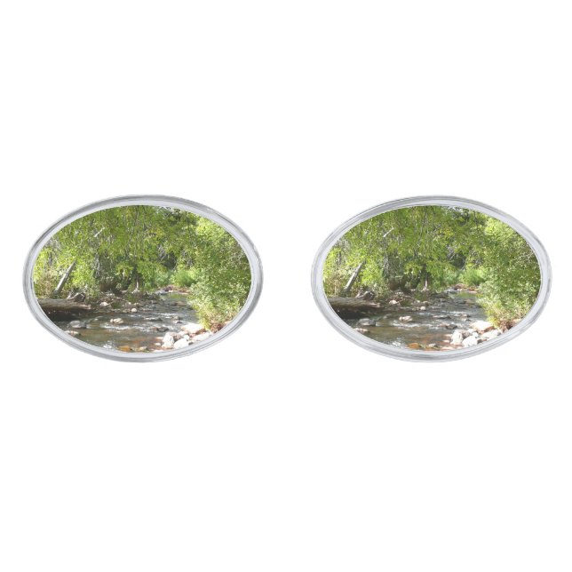 Oak Creek II in Sedona Arizona Nature Photography Silver Cufflinks (Front)