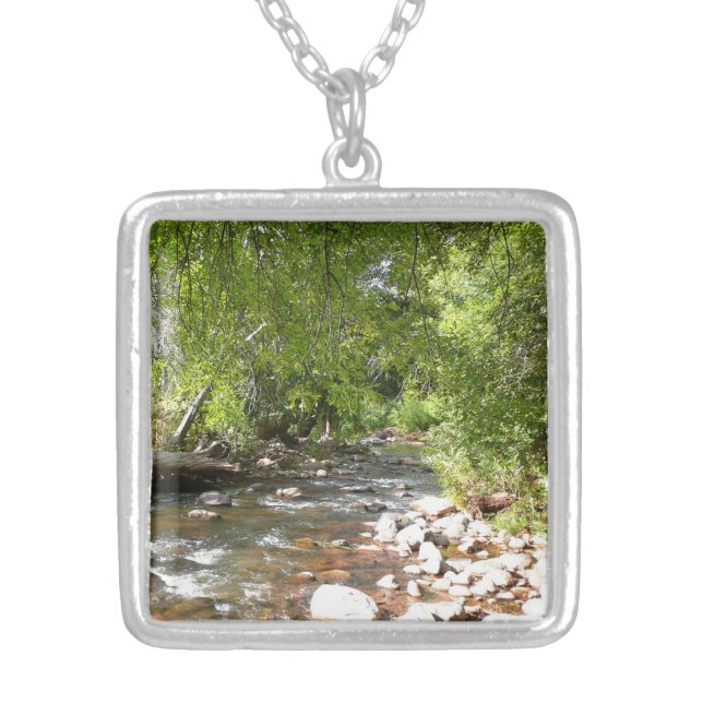 Oak Creek II in Sedona Arizona Nature Photography Silver Plated Necklace (Front)