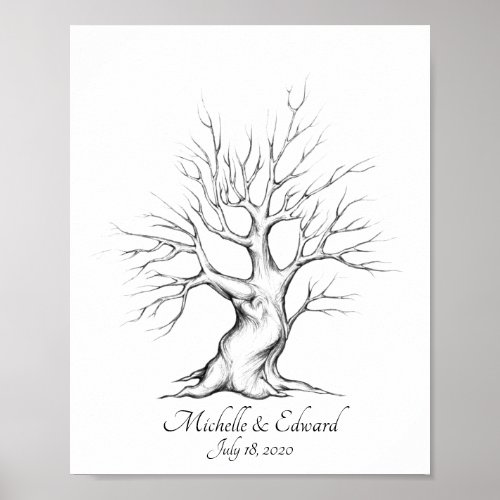 Oak Fingerprint Tree For Anniversary Poster