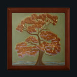 Oak Gift Box with Oak Tree Tile<br><div class="desc">The stunning gift box is made of golden oak, with a hinged top. It features a craftsman-style tile with an oak tree in green and copper. Size: Large 7.125" Square w/6" Tile Hold your valuables in this beautiful keepsake box. Made of lacquered wood, the jewelry box comes in golden oak,...</div>