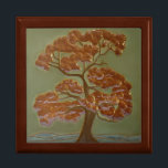 Oak Gift Box with Oak Tree Tile<br><div class="desc">The stunning gift box is made of golden oak, with a hinged top. It features a craftsman-style tile with an oak tree in green and copper. Size: Large 7.125" Square w/6" Tile Hold your valuables in this beautiful keepsake box. Made of lacquered wood, the jewelry box comes in golden oak,...</div>