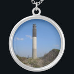 Oak Island Lighthouse, North Carolina Silver Plated Necklace<br><div class="desc">A beautiful,  and brightly colored,  image of the lighthouse at Oak Island,  North Carolina,  set off by the beautiful North Carolina sky. Photo by Brent Wiggins,  and used here with his permission.</div>