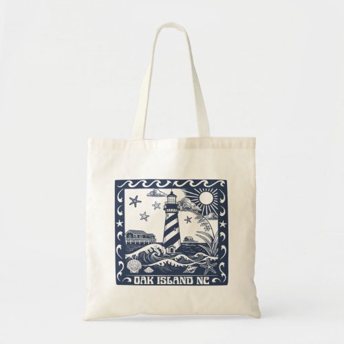 Oak Island NC Lighthouse Coastal North Carolina Tote Bag