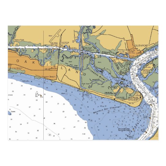 Oak Island, NC Nautical Chart Postcard