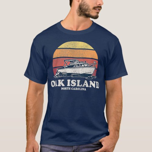 Oak Island NC Vintage Boating 70s Retro Boat T_Shirt
