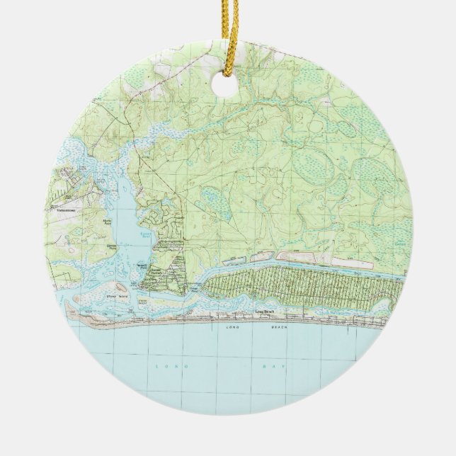 Oak Island North Carolina Map (1990) Ceramic Ornament (Front)