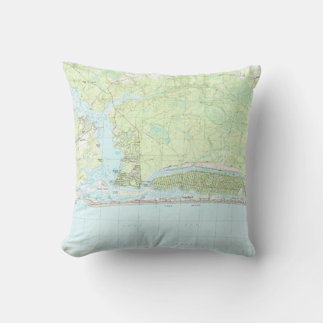 Oak Island North Carolina Map (1990) Throw Pillow (Front)