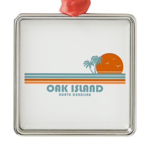Oak Island North Carolina Sun Palm Trees Metal Ornament