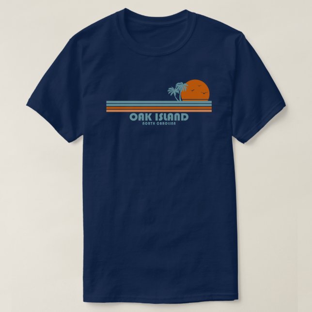 Oak Island North Carolina Sun Palm Trees T-Shirt (Design Front)