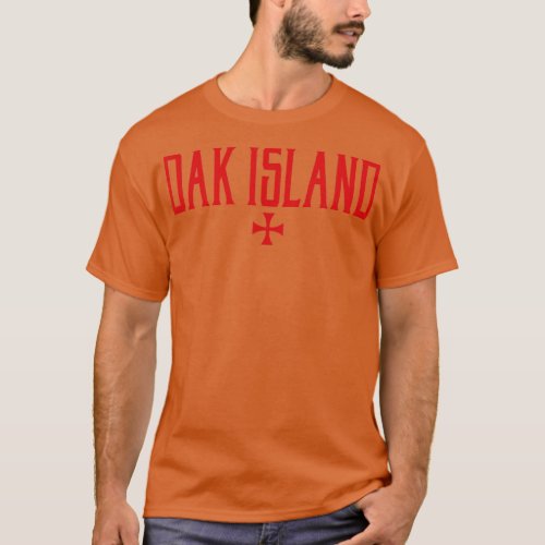 Oak Island Text Cross Red Print  T_Shirt